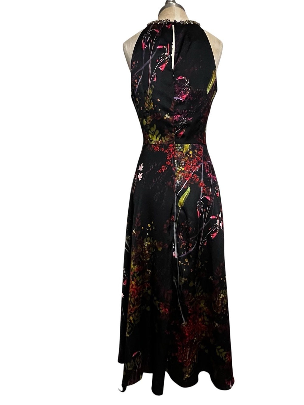 Rickie Freeman Teri Jon Floral-Print Charmeuse Bejeweled Halter Dress Size 8 - Picture 4 of 15